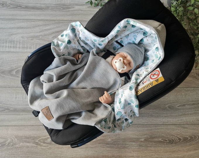Light waffle knit swaddling blanket grey mottled eucalyptus baby blanket footmuff spring summer baby carrier birth babysafe jersey child blanket