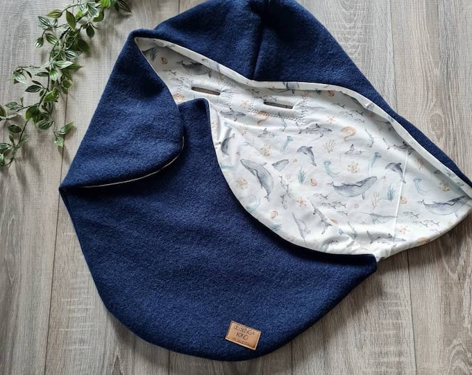 Wool walk swaddling blanket made of 100% virgin wool lined jersey whale baby blanket autumn winter baby seat babysafe child unisex blanket GEZEITEN