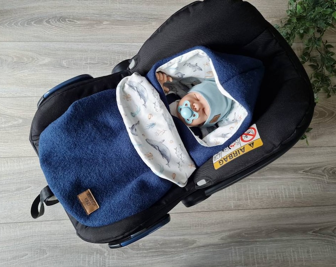 Wool walk swaddling blanket made of 100% virgin wool lined jersey whale baby blanket autumn winter baby seat babysafe child unisex blanket GEZEITEN