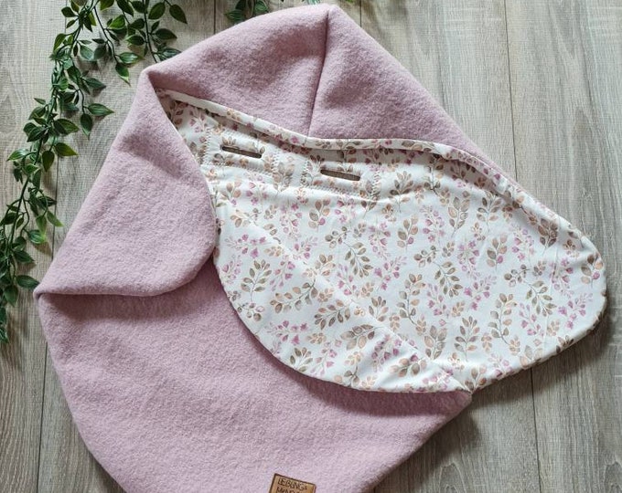 Wool walk wrapping blanket pink made of 100% virgin wool lined jersey baby blanket autumn winter baby seat babysafe child unisex blanket GEZEITEN