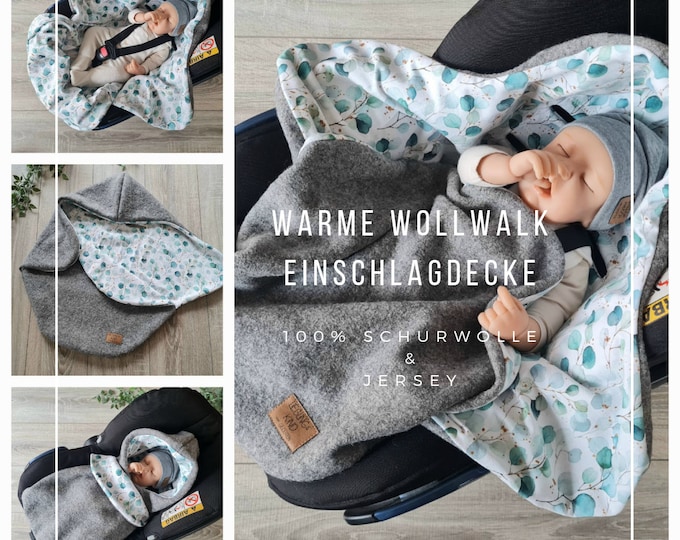 Wool felt wrap blanket made of 100% new wool lined with jersey eucalyptus baby blanket autumn winter baby seat baby safe child blanket TIDES