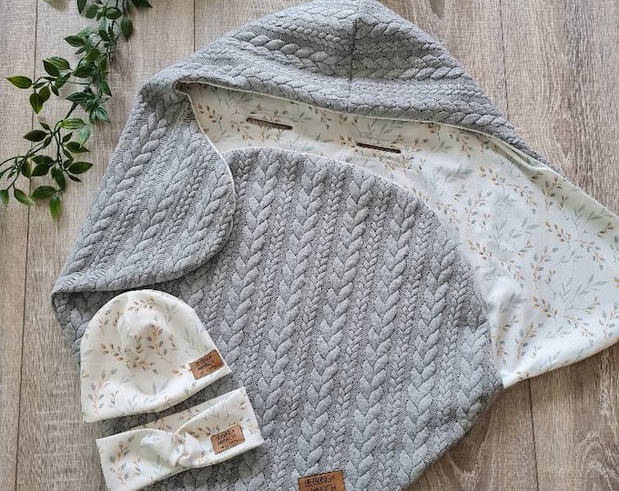 JACQUARD swaddling blanket grey baby blanket cable pattern Maxi Cosi baby seat birth Babysafe jersey autumn spring children unisex blanket TIDES