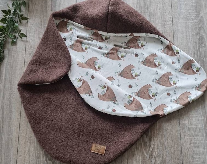 Wool walk wrapping blanket brown made of 100% virgin wool lined jersey baby blanket winter spring baby seat babysafe child unisex blanket GEZEITEN