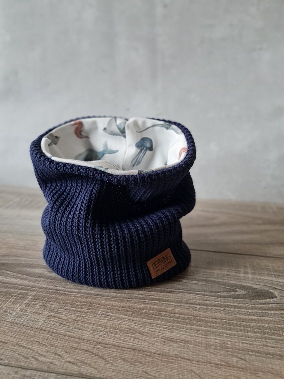 Loop scarf embroidery jersey chunky knit marine with sea creatures lined  scarf for boys and girls unisex neck sock children