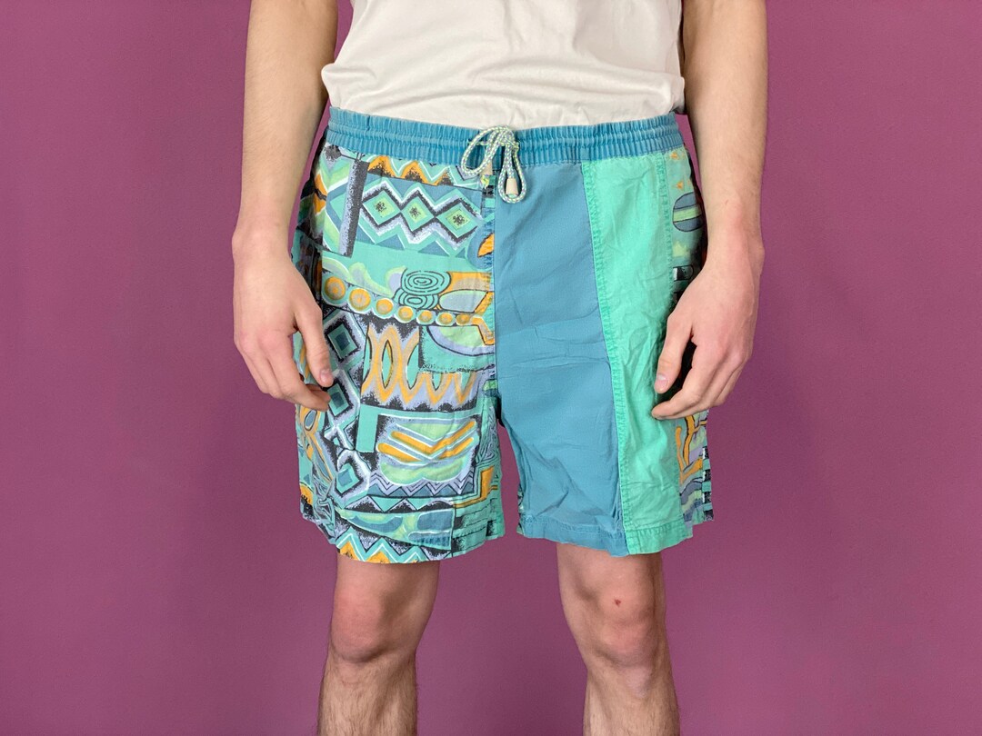90s Wavie Vintage Men's Swim Shorts Xl Green Cotton Etsy