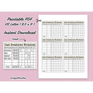 Cash Envelopes Breakdown Worksheet - Yellow