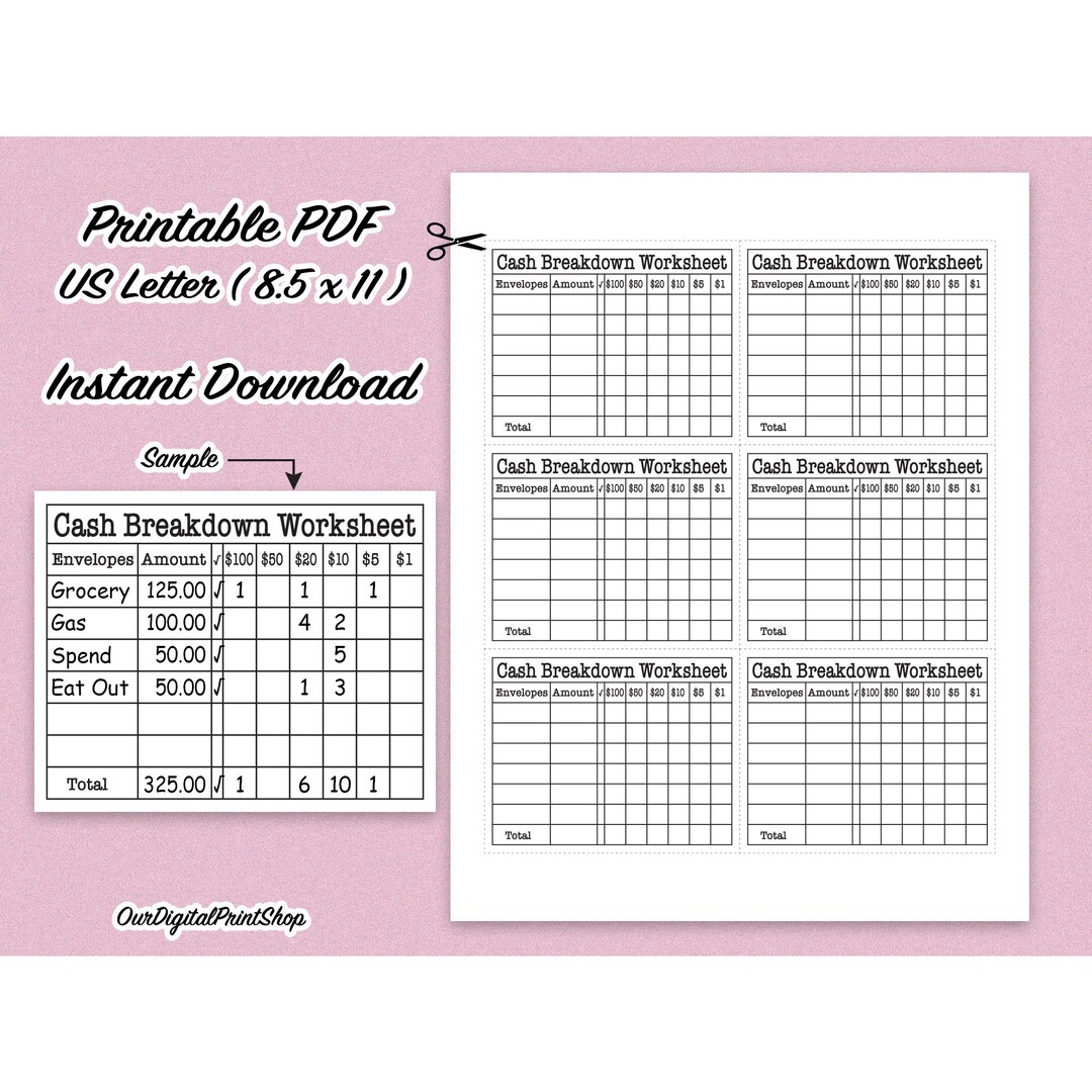 Cash Envelopes Breakdown Worksheet - Etsy