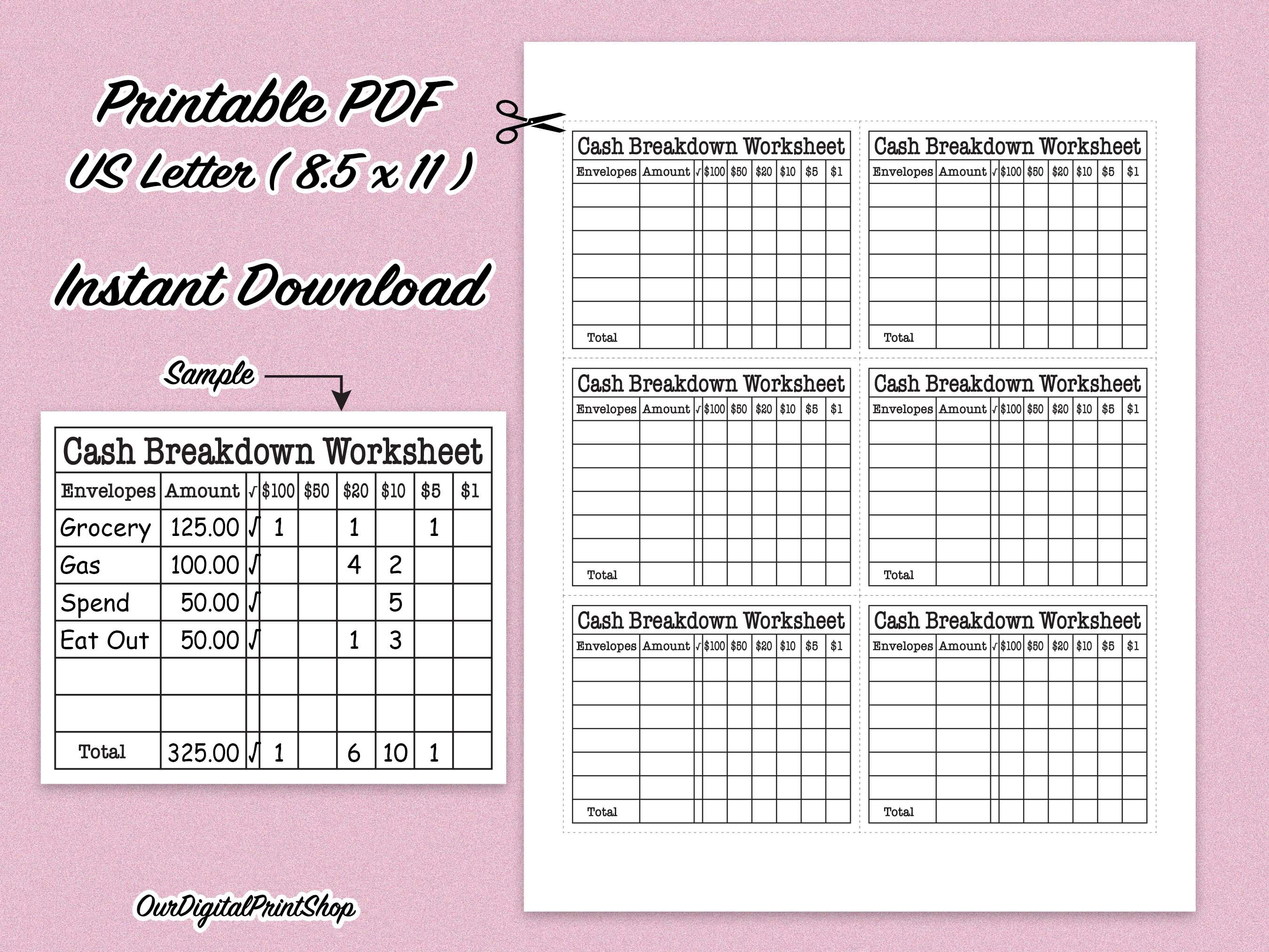 Cash Envelopes Breakdown Worksheet | Etsy