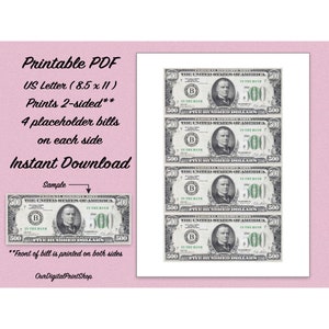 Sinking Fund 500.00 Dollar Placeholder for Cash Envelopes PRINTABLE