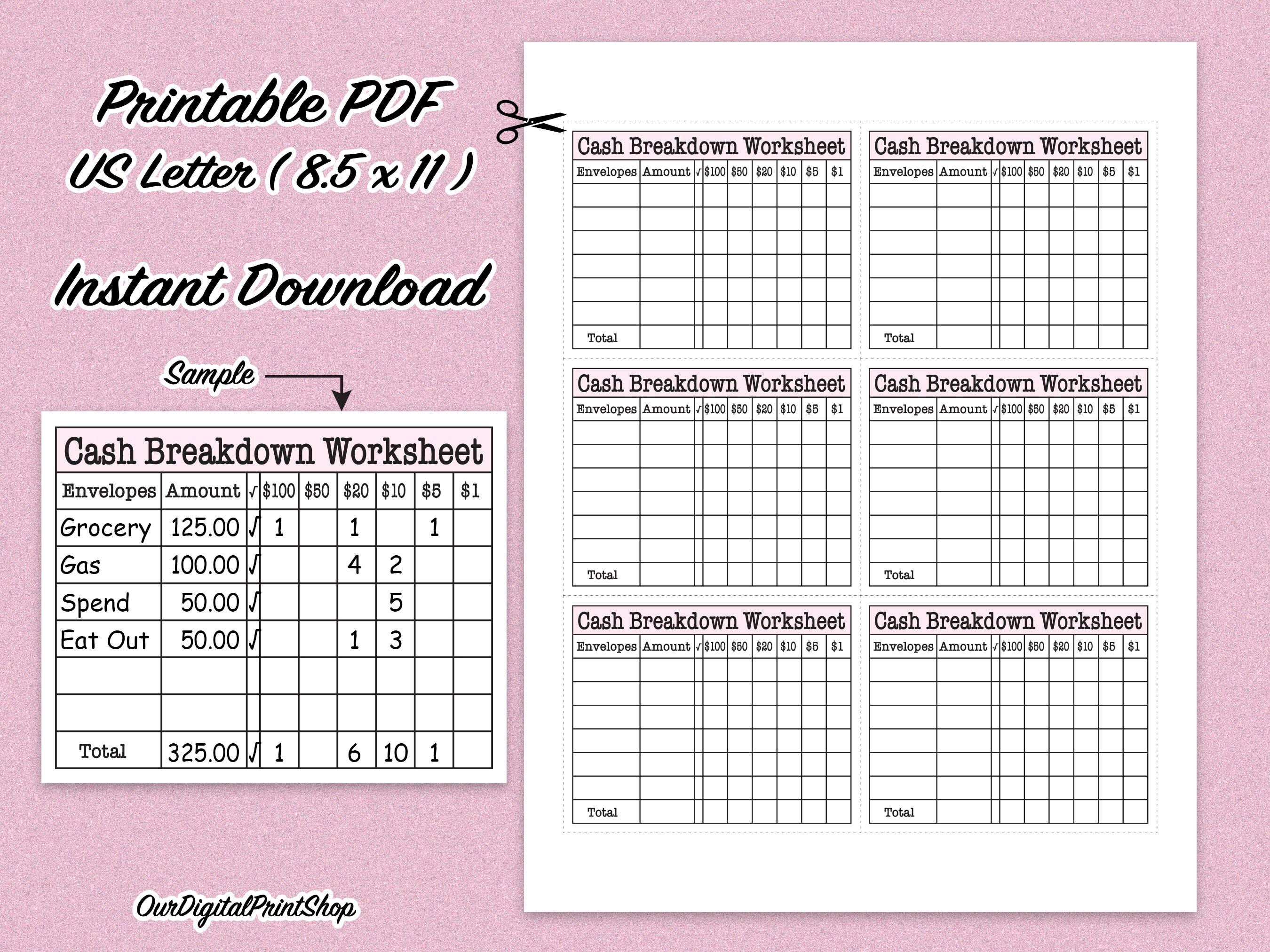 Cash Envelopes Breakdown Worksheet Pink | Etsy