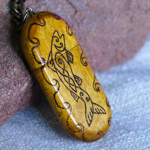 16Gb USB Flash drive (or 32, 64, 128Gb ) " Spirit of the Salmon " - Hand-burned wooden Keychain Totem Animal  - Back engraving possible
