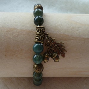 &quot;Nature&quot; Bracelet - Moss green and bronze Agate beads - connection to nature, appeasement, calm, balance - Nature-inspired Bracelet