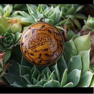 Bronze and Round Wood Pendant Necklace Animal Totem "Spirit of the Hedgehog" - 30mm - with 67cm bronze chain - Nature-Inspired Jewelry