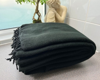 Yak Wool Blanket Black Soft Throws Scarf large Elegant Travel Size Shawl Light Weight Wrap 240cm*117cm Nepal