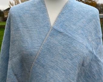Handwoven Yak Wool Scarf: Sky Blue Travel Wrap, Soft Fringe Stole