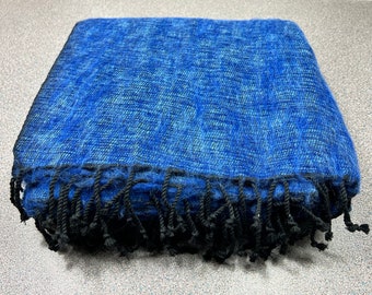 Shawl Yak Wool Blanket Light Weight Throws Soft and Warm Meditation Scarf Handmade Blue