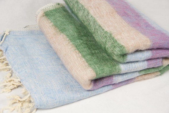 Yak Wool Blanket Multi Colour Stripes Oversized Shawl Throws Etsy