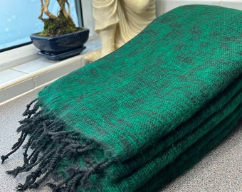 Wool Blanket Yak Large Shawl 280cm*150cm Throws Green Travel Stole Meditation Wrap HandMade