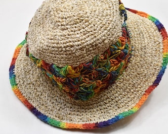 Hemp Hat Cotton Rainbow HandCrocheted Summer/Spring Women's Hat Code Hemp.H4 THC Free Hippies