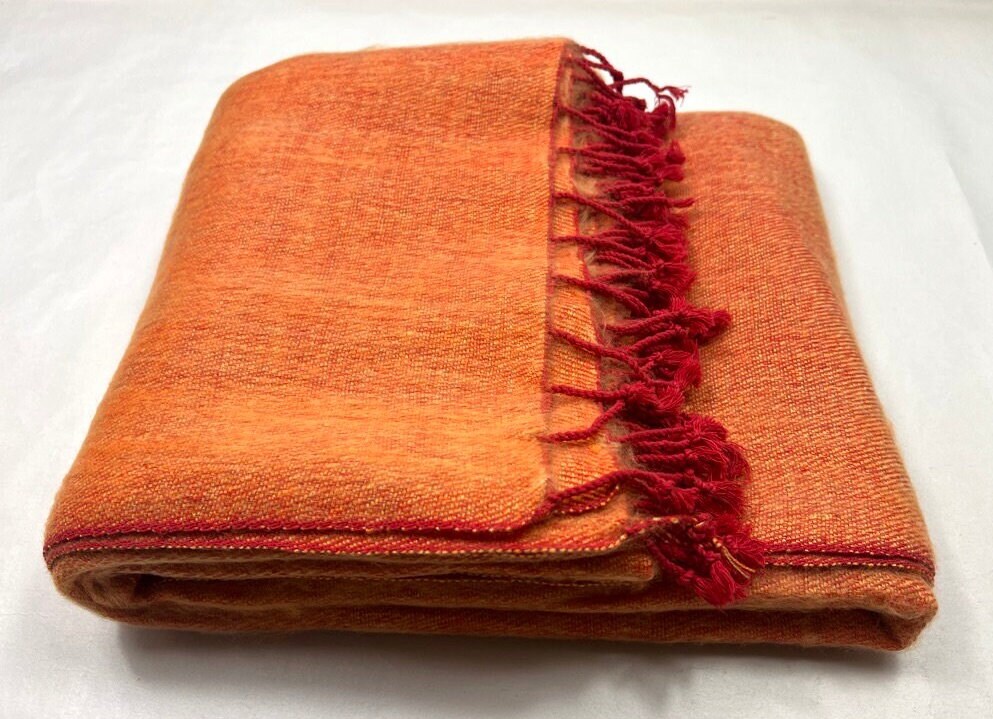 Handwoven Yak Wool Blend Blanket, Rust Orange Meditation Scarf