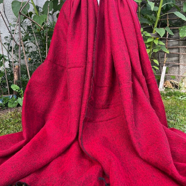 Shawl Yak Wool Blanket Deep Red Wrap Light Weight Throws Oversized Scarf Meditation 240cm*117cm Stole Handmade