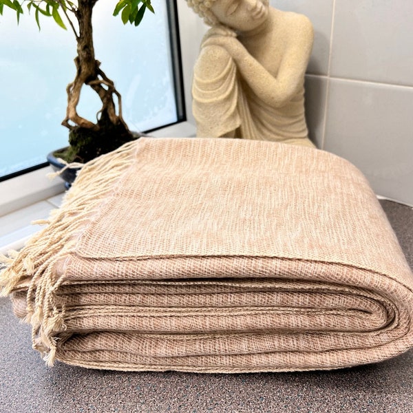 Schal Yak Wolle Decke Weich 240cm*117cm Schal Beige Würfe Handloomed Stola Reise wrap Nepal