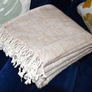 Manta de lana de yak, suave, extragrande, beige, tejida a mano, ideal para viajes, meditación, Nepal