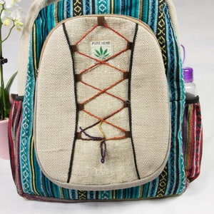 Rugzak tas hennep backpack unisex multi-pocket tas reiziger verstelbare riem hippie code HBPT1 handgemaakt