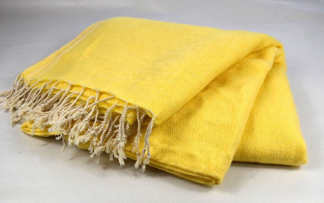 Yak Wool Blanket Yellow Soft Throws Scarf Large Elegant Travel Size
