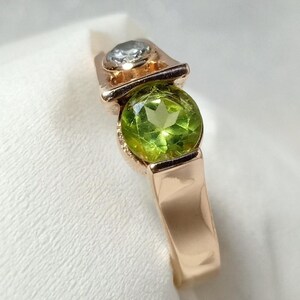 Peridot Gemstone Ring, White Cubic Zircon Ring, Rose Gold Plated Ring, Engagement Ring For Women, Unisex Ring, 925 Fine Silver Ring Jewelry