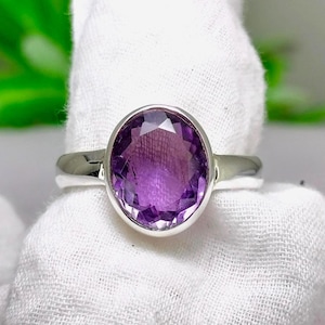 Amethyst Gemstone Ring, Unisex February Birthstone Ring, Purple Amethyst Ring, Dainty Handmade Ring Jewelry, 925 Sterling Silver Ring Women