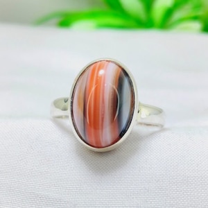 Natural Agate Gemstone Statement Ring, Agate Oval Shape Anniversary Ring, 925 Fine Silver Ring Jewelry, Unisex Handmade Ring For Women