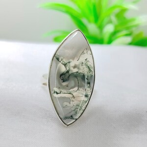 Anillo de ágata blanca, delicado anillo de plata 925, hecho a mano, para mujer, con marquesa de ágata blanca, de plata fina.