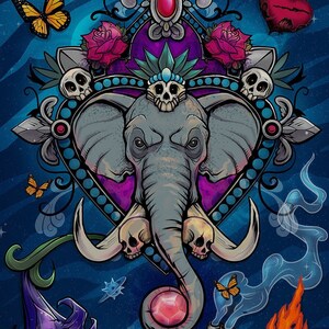 17" X 11 " colorido elefante arte impresión
