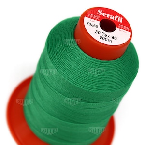 Serafil Polyester Sewing Thread Color 70268 Green Size 30 (TEX 90), Size 20 (TEX 135), Size 15 (TEX 210), Size 10 (Tex 270)