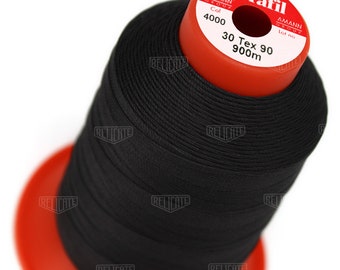 Serafil Polyester Sewing Thread Color 4000 Black Size 30 (TEX 90), Size 20 (TEX 135), Size 15 (TEX 210), Size 10 (Tex 270)