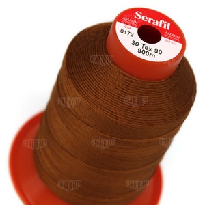Serafil Polyester Sewing Thread - Size 30 (TEX 90), Size 20 (TEX 135), Size 15 (TEX 210), Size 10 (Tex 270) Color 0172 Brown