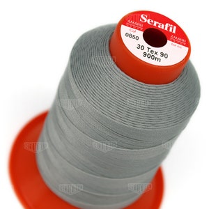 Serafil Polyester Sewing Thread Color 0850 Gray Size 30 (TEX 90), Size 20 (TEX 135), Size 15 (TEX 210), Size 10 (Tex 270)