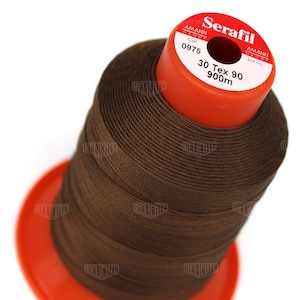 Serafil Polyester Sewing Thread - Size 30 (TEX 90), Size 20 (TEX 135), Size 15 (TEX 210), Size 10 (Tex 270) - Color 0975 Brown