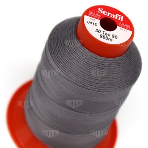 Serafil Polyester Sewing Thread Color 0415 Dark Gray Size 30 (TEX 90), Size 20 (TEX 135), Size 15 (TEX 210), Size 10 (Tex 270)