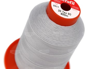 Serafil Polyester Sewing Thread - Size 30 (TEX 90), Size 20 (TEX 135), Size 15 (TEX 210), Size 10 (Tex 270) Color 0411 Light Gray