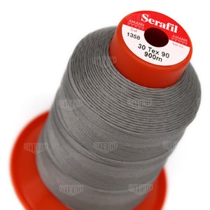 Serafil Polyester Sewing Thread Color 1358 Gray Size 30 (TEX 90), Size 20 (TEX 135), Size 15 (TEX 210), Size 10 (Tex 270)