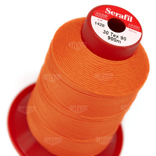Serafil Polyester Sewing Thread Color 1428 Florescent Neon Orange Size 30 (TEX 90), Size 20 (TEX 135), Size 15 (TEX 210), Size 10 (Tex 270)