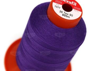 Serafil Polyester Sewing Thread - Size 30 (TEX 90), Size 20 (TEX 135), Size 15 (TEX 210), Size 10 (Tex 270) Color 7377 Purple