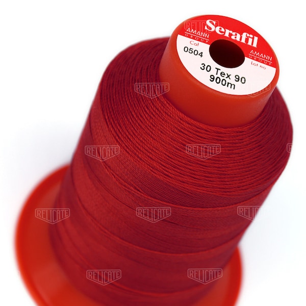 Hilo de costura de poliéster Serafil Color 0504 Rojo Tamaño 30 (TEX 90), Tamaño 20 (TEX 135), Tamaño 15 (TEX 210), Tamaño 10 (Tex 270)