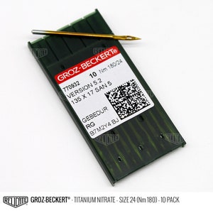 10 PCS Size 180/24 135X17 DPX17 Groz-Beckert Industrial Titanium Gebedur Sewing Machine Needles - 770932