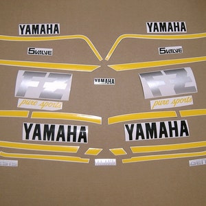 FZ 750 1989 Pure Sports decals set stickers kit replacement replica restoration graphics reproduction pattern 2mg logo fz750 yellow genesis
