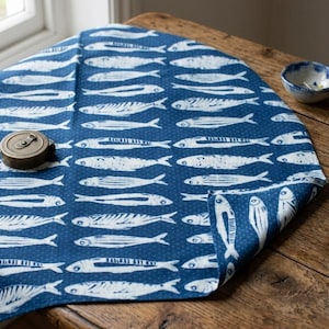 Indigo Blue Fish Print Cotton Fabric - Hand Block Indian Textile fabric
