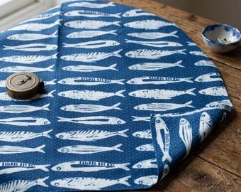 Indigo Blue Fish Printed Cotton Fabric - Hand Block Indian Textile fabric