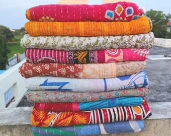 Vintage Floral Kantha Quilt Wholesale LOT: Indian Patchwork Cotton Throw Blanket